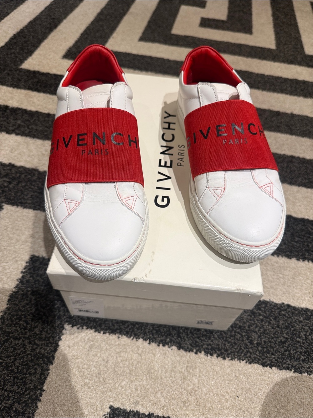 Givenchy Kids White Leather Slip-On Sneakers with Red Logo Band